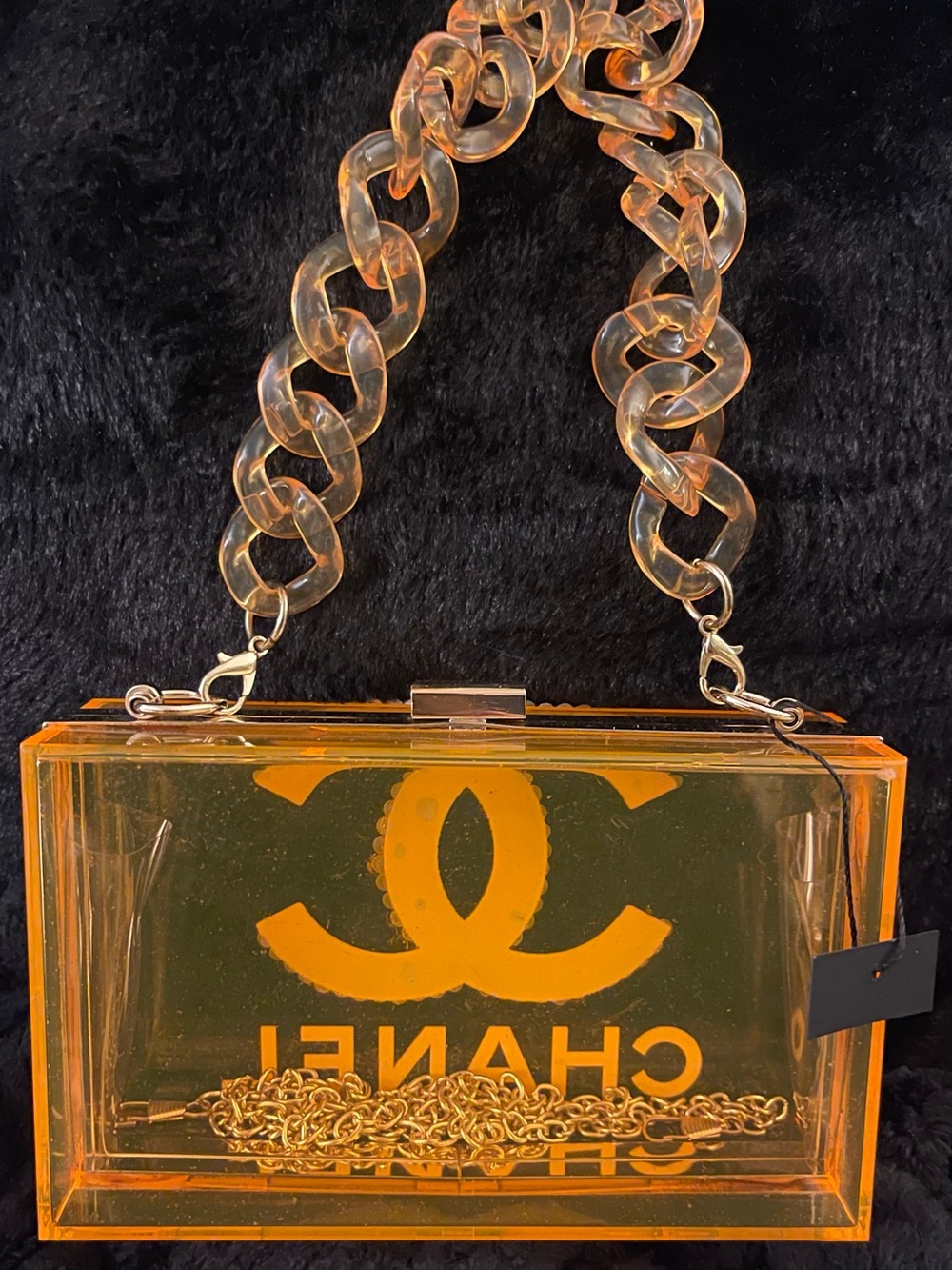 Golden Bling CC Acrylic Box Bag With Two Straps - Picture 2 of 2